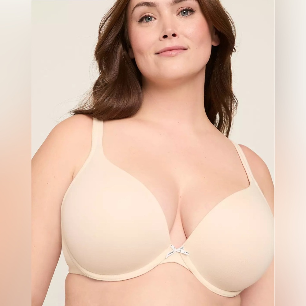 CACIQUE WOMENS COTTON BOOST PLUNGE PUSH-UP UNDERWIRE BEIGE BRA 34H NEW